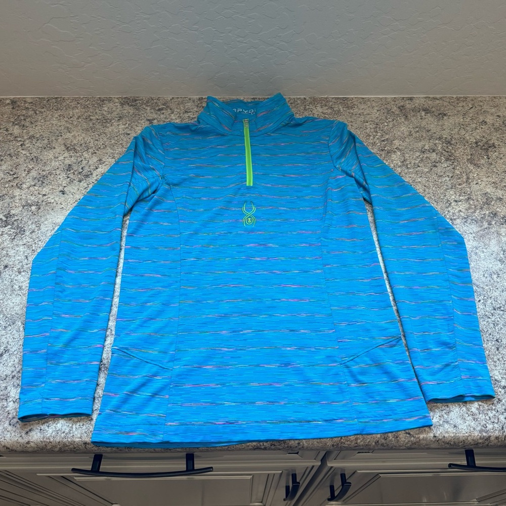 Spyder Sweater Girls Large 30 Blue 1/4 Zip Pullover Athleisure Outdoor Pullover